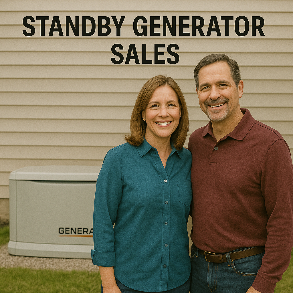 Family standing in front of their residential home with their new standby generator