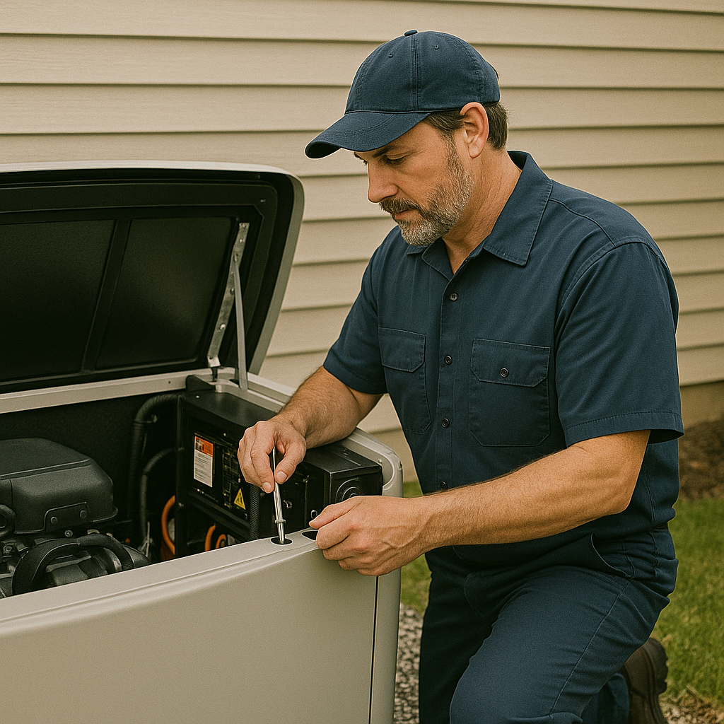 Expert Birmingham generator technician servicing a generator at a Birmingham, AL home