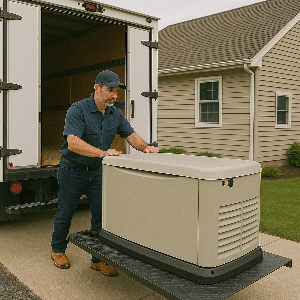 Birmingham generator technician delivering a generator to a local Birmingham, AL home