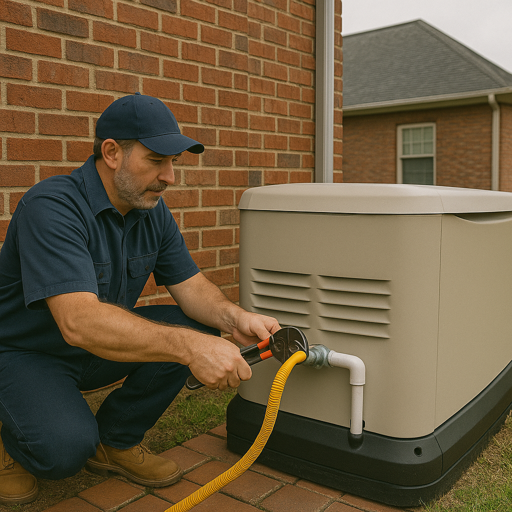 Birmingham generator technician performing a fuel leak repair at a Birmingham, AL home